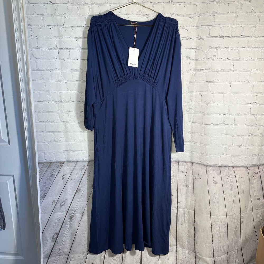 Quince Navy Blue Tencel Jersey V-Neck Long Sleeve Midi Dress‎ XL SHWDC01-8624